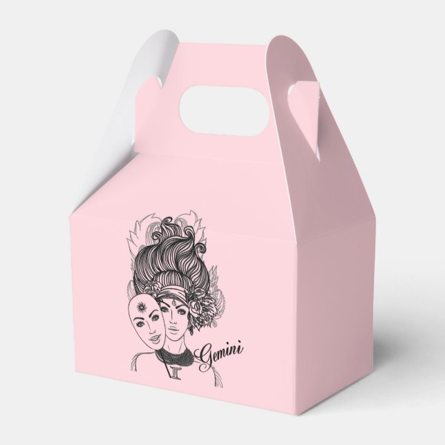 Gemini Zodiac Symbol and Sign Pink Favor Boxes (Front Side)