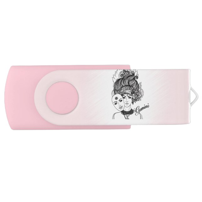 Gemini Zodiac Symbol and Sign Pink Flash Drive (Front)