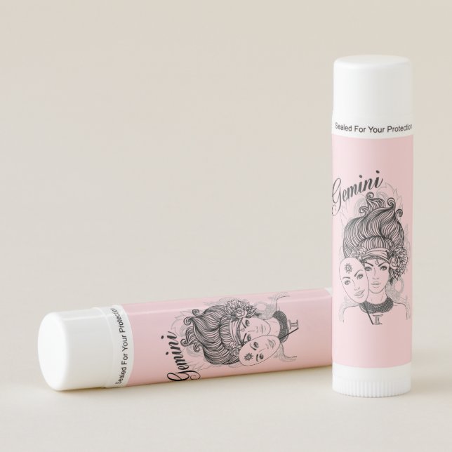 Gemini Zodiac Symbol and Sign Pink Lip Balm (Front)