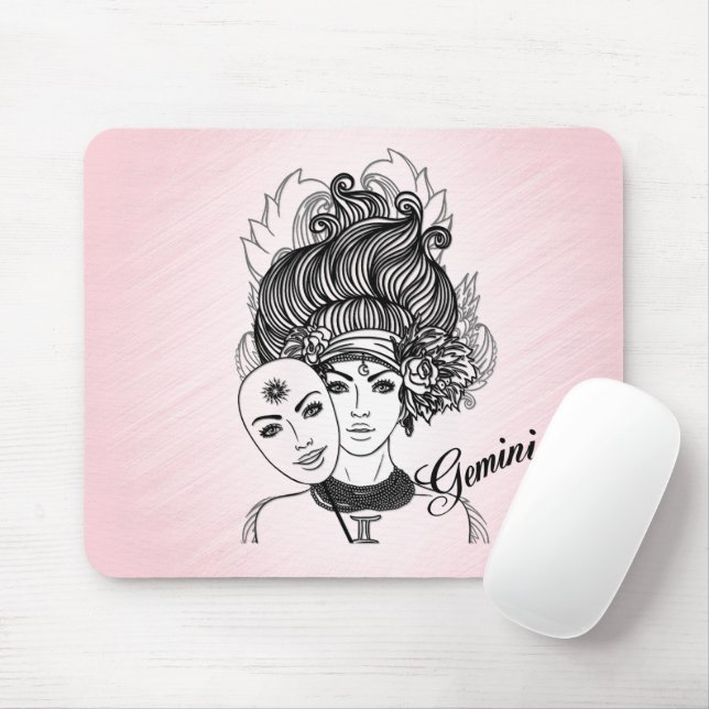 Gemini Zodiac Symbol and Sign Pink Mouse Pad (With Mouse)