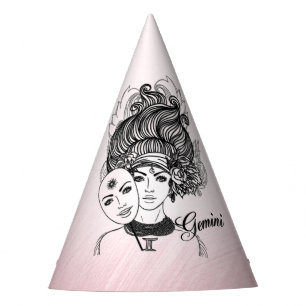 Gemini Zodiac Symbol and Sign Pink Party Hat
