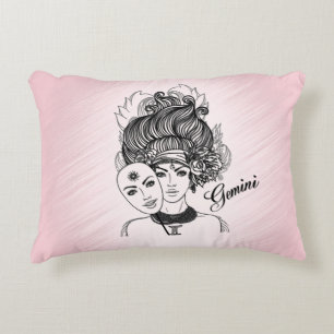 Gemini Zodiac Symbol and Sign Pink Solid Pink Back Accent Pillow