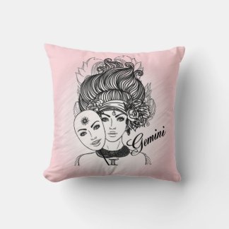 Gemini Zodiac Symbol and Sign Pink Solid Pink Back Throw Pillow