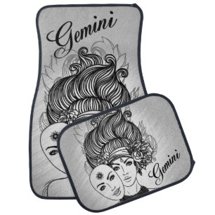 Gemini Zodiac Symbol and Sign Silver Car Floor Mat
