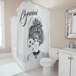 Gemini Zodiac Symbol and Sign Silver  Shower Curtain
