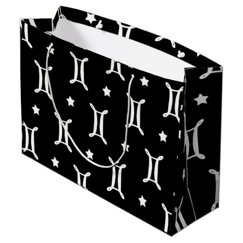 Gemini Zodiac Symbol Black and White Large Gift Bag