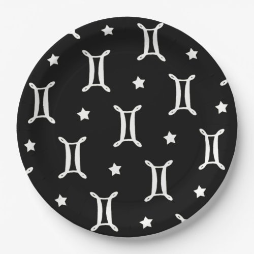 Gemini Zodiac Symbol Black and White Paper Plates