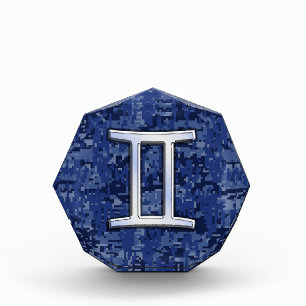 Gemini Zodiac Symbol Blue Digital Camouflage Award