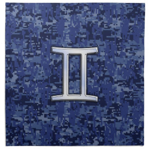 Gemini Zodiac Symbol Blue Digital Camouflage Cloth Napkin