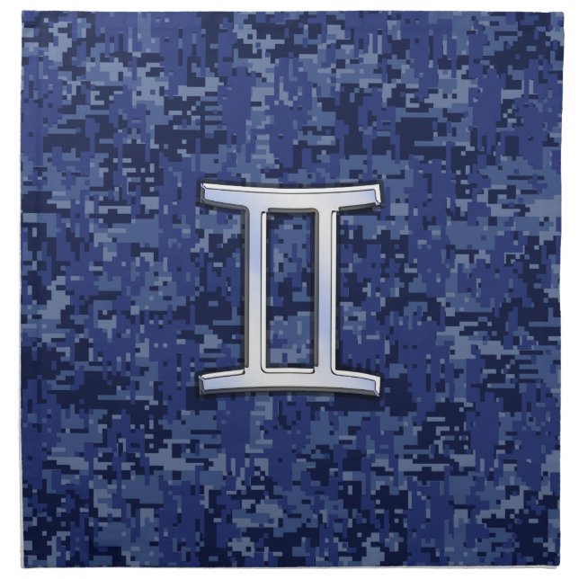 Gemini Zodiac Symbol Blue Digital Camouflage Cloth Napkin (Front)