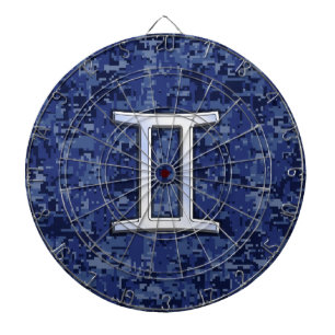 Gemini Zodiac Symbol Blue Digital Camouflage Dartboard With Darts