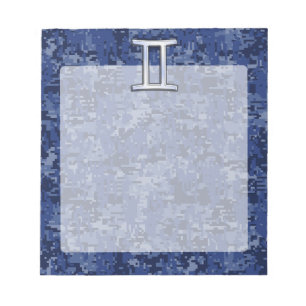 Gemini Zodiac Symbol Blue Digital Camouflage Notepad