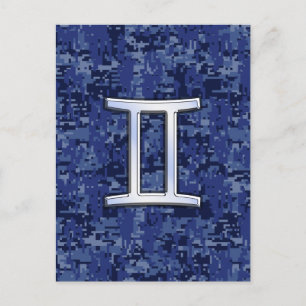 Gemini Zodiac Symbol Blue Digital Camouflage Postcard