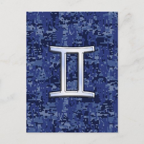 Gemini Zodiac Symbol Blue Digital Camouflage Postcard