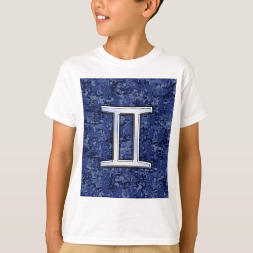 Gemini Zodiac Symbol Blue Digital Camouflage T_Shirt