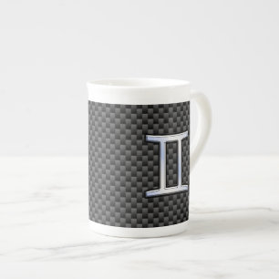 Gemini Zodiac Symbol Charcoal Carbon Fiber Print Bone China Mug