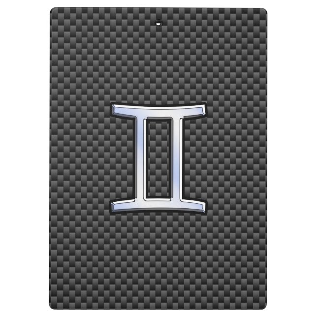 Gemini Zodiac Symbol Charcoal Carbon Fiber Print Clipboard (Back)