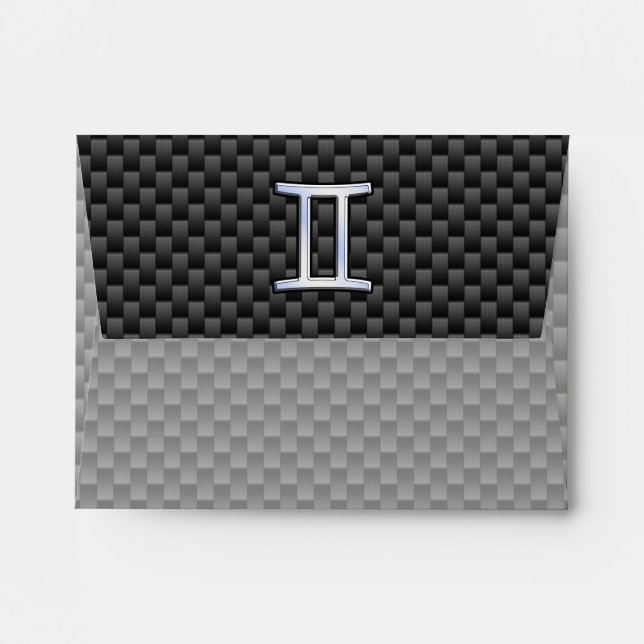 Gemini Zodiac Symbol Charcoal Carbon Fiber Print Envelope (Back (Top Flap))