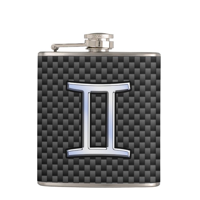 Gemini Zodiac Symbol Charcoal Carbon Fiber Print Flask (Front)