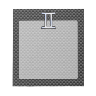 Gemini Zodiac Symbol Charcoal Carbon Fiber Print Notepad