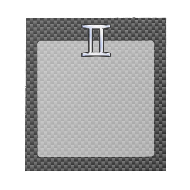 Gemini Zodiac Symbol Charcoal Carbon Fiber Print Notepad (Front)