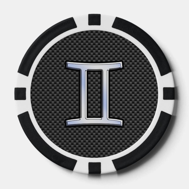 Gemini Zodiac Symbol Charcoal Carbon Fiber Print Poker Chips (Front)