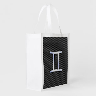 Gemini Zodiac Symbol Charcoal Carbon Fiber Print Reusable Grocery Bag