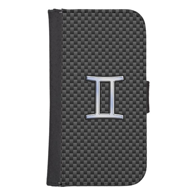 Gemini Zodiac Symbol Charcoal Carbon Fiber Print Samsung Galaxy Wallet Case (Front)