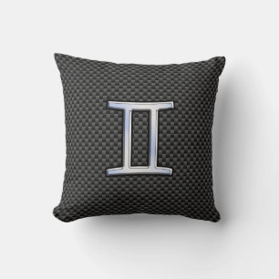 Gemini Zodiac Symbol Charcoal Carbon Fiber Print Throw Pillow