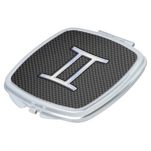 Gemini Zodiac Symbol Charcoal Carbon Fiber Print Vanity Mirror
