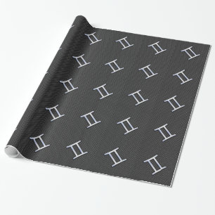 Gemini Zodiac Symbol Charcoal Carbon Fiber Print Wrapping Paper
