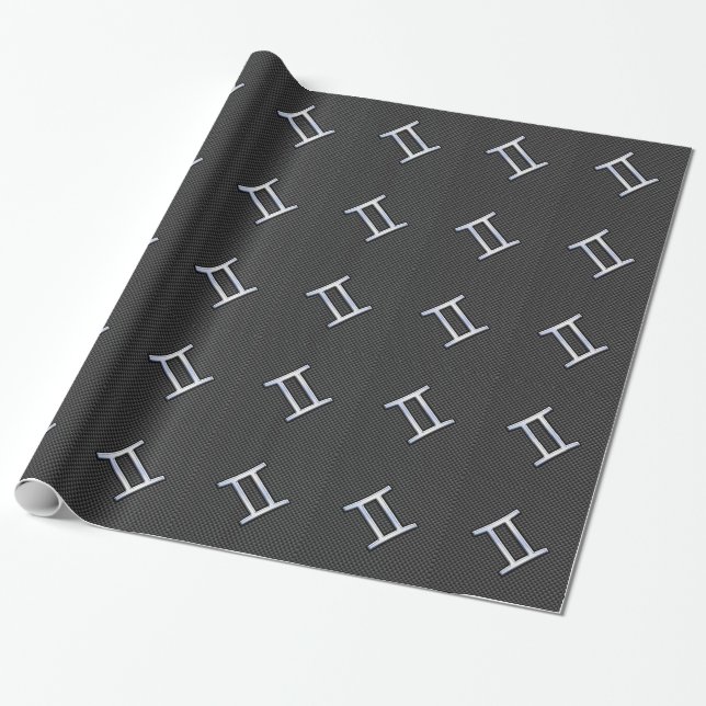Gemini Zodiac Symbol Charcoal Carbon Fiber Print Wrapping Paper (Unrolled)
