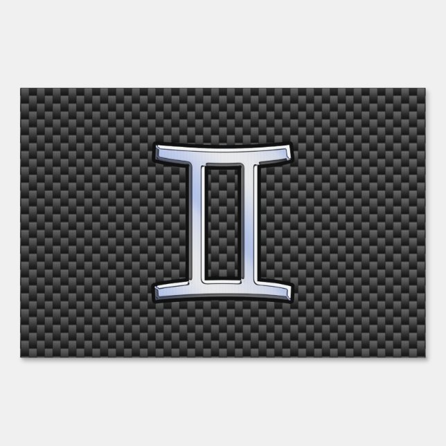Gemini Zodiac Symbol Charcoal Carbon Fiber Print Yard Sign (Front)