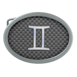 Gemini Zodiac Symbol Charcoal Carbon Fiber Style Belt Buckle