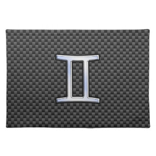 Gemini Zodiac Symbol Charcoal Carbon Fiber Style Cloth Placemat