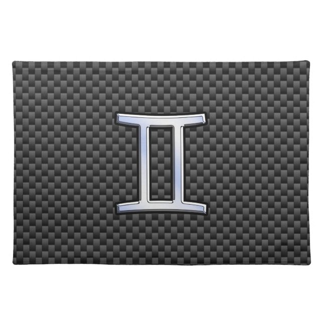 Gemini Zodiac Symbol Charcoal Carbon Fiber Style Cloth Placemat (Front)