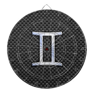 Gemini Zodiac Symbol Charcoal Carbon Fiber Style Dartboard With Darts