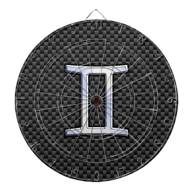 Gemini Zodiac Symbol Charcoal Carbon Fiber Style Dartboard With Darts (Front)