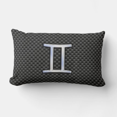Gemini Zodiac Symbol Charcoal Carbon Fiber Style Lumbar Pillow
