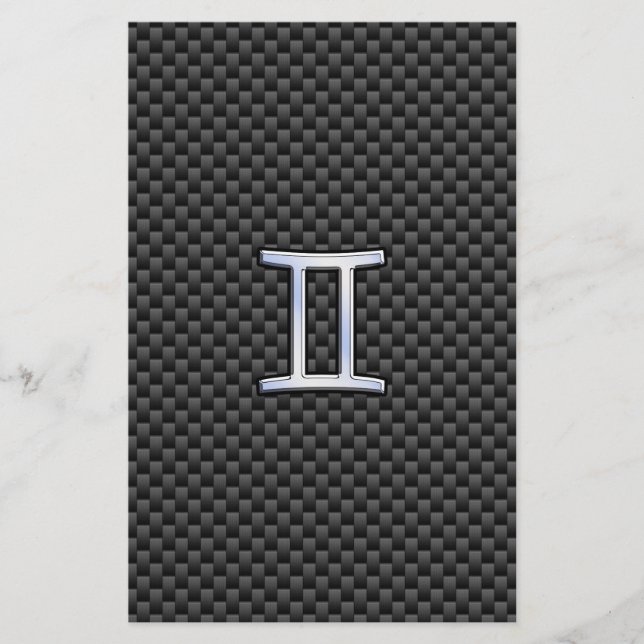Gemini Zodiac Symbol Charcoal Carbon Fiber Style Stationery (Front)