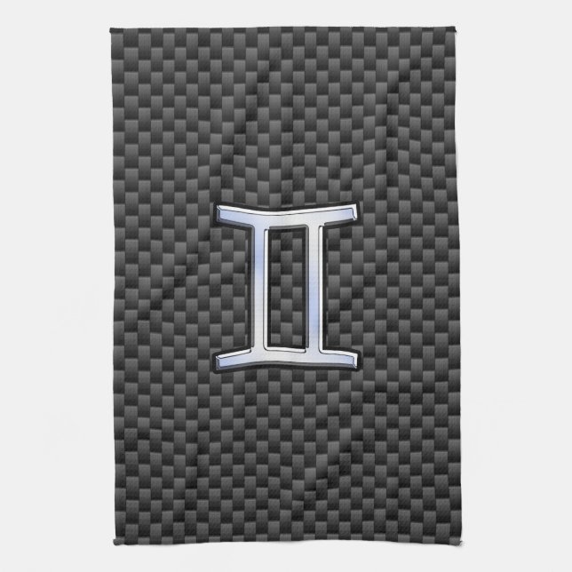 Gemini Zodiac Symbol Charcoal Carbon Fiber Style Towel (Vertical)