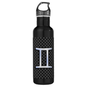 Gemini Zodiac Symbol Charcoal Carbon Fiber Style Water Bottle