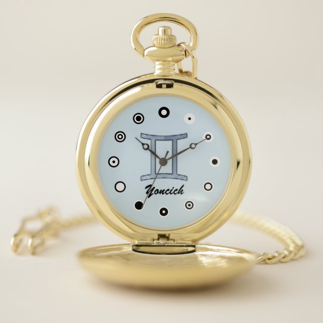 Gemini Zodiac Symbol Element (Bf) by K Yoncich Pocket Watch (Inside)