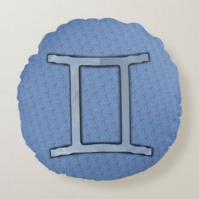 Gemini Zodiac Symbol Element by Kenneth Yoncich Round Pillow (Front)