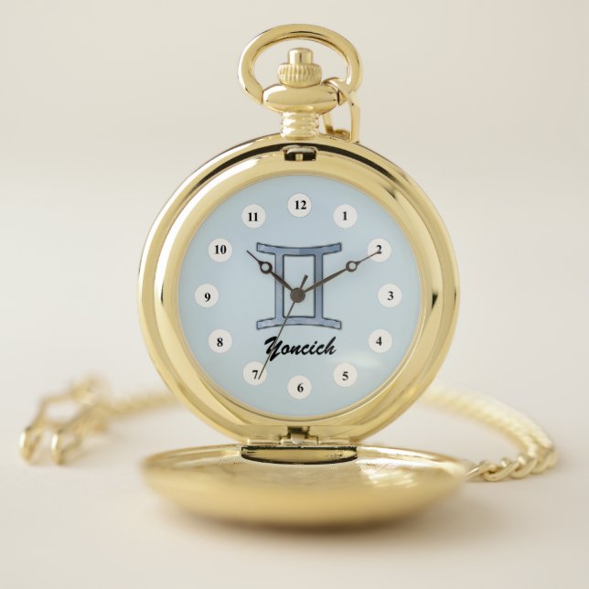Gemini Zodiac Symbol Element (Cf) by K Yoncich Pocket Watch (Inside)