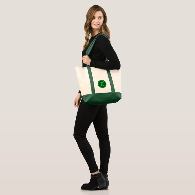 Gemini Zodiac Symbol Green Contrast Tote Bag (Front (Model))