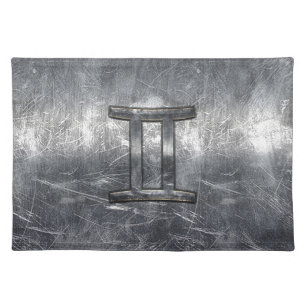 Gemini Zodiac Symbol in Grunge Distressed Style Cloth Placemat