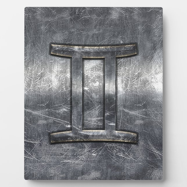 Gemini Zodiac Symbol in Grunge Distressed Style Plaque (Front)