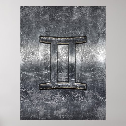 Gemini Zodiac Symbol in Grunge Distressed Style Poster