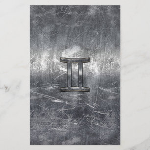 Gemini Zodiac Symbol in Grunge Distressed Style Stationery